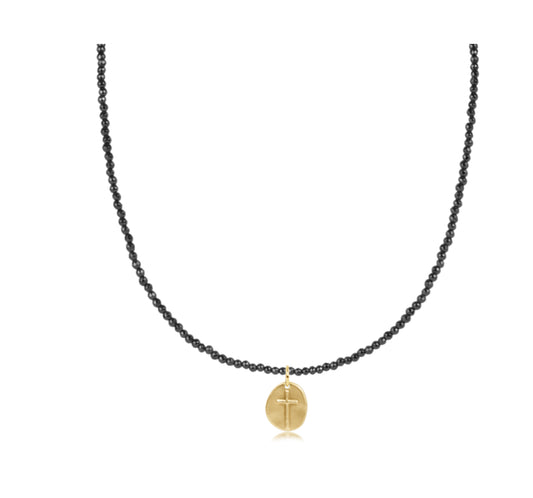 17" Choker Faceted Hematite 2mm Bead - Inspire Small Gold Charm