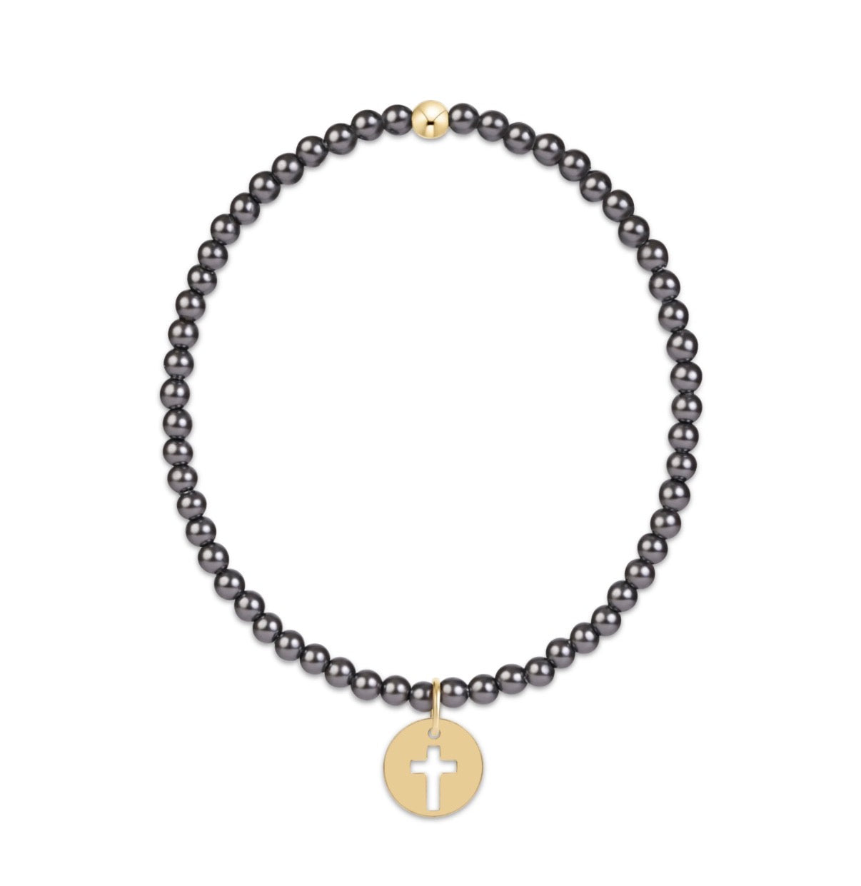 classic pearl dark grey 3mm bracelet - blessed gold disc