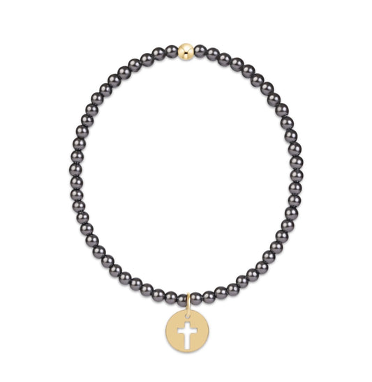 classic pearl dark grey 3mm bracelet - blessed gold disc