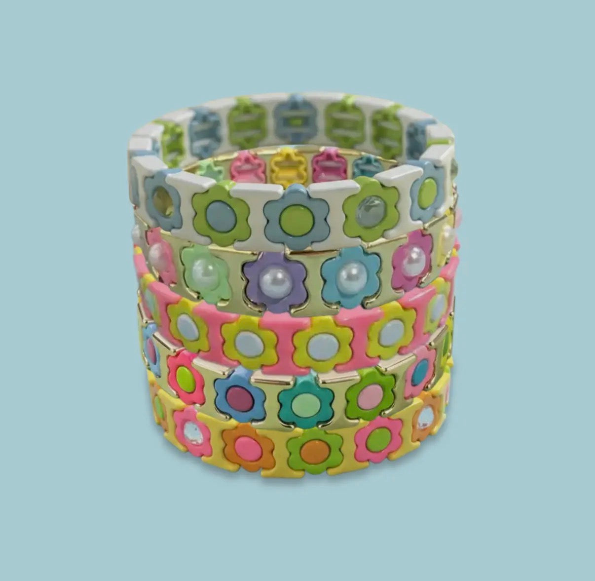 Floral Enamel Stretch Bracelet- Florence