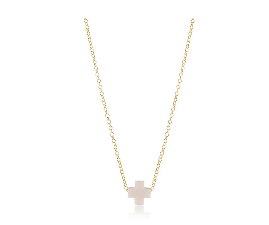 16” Necklace Gold Signature Cross- Off White