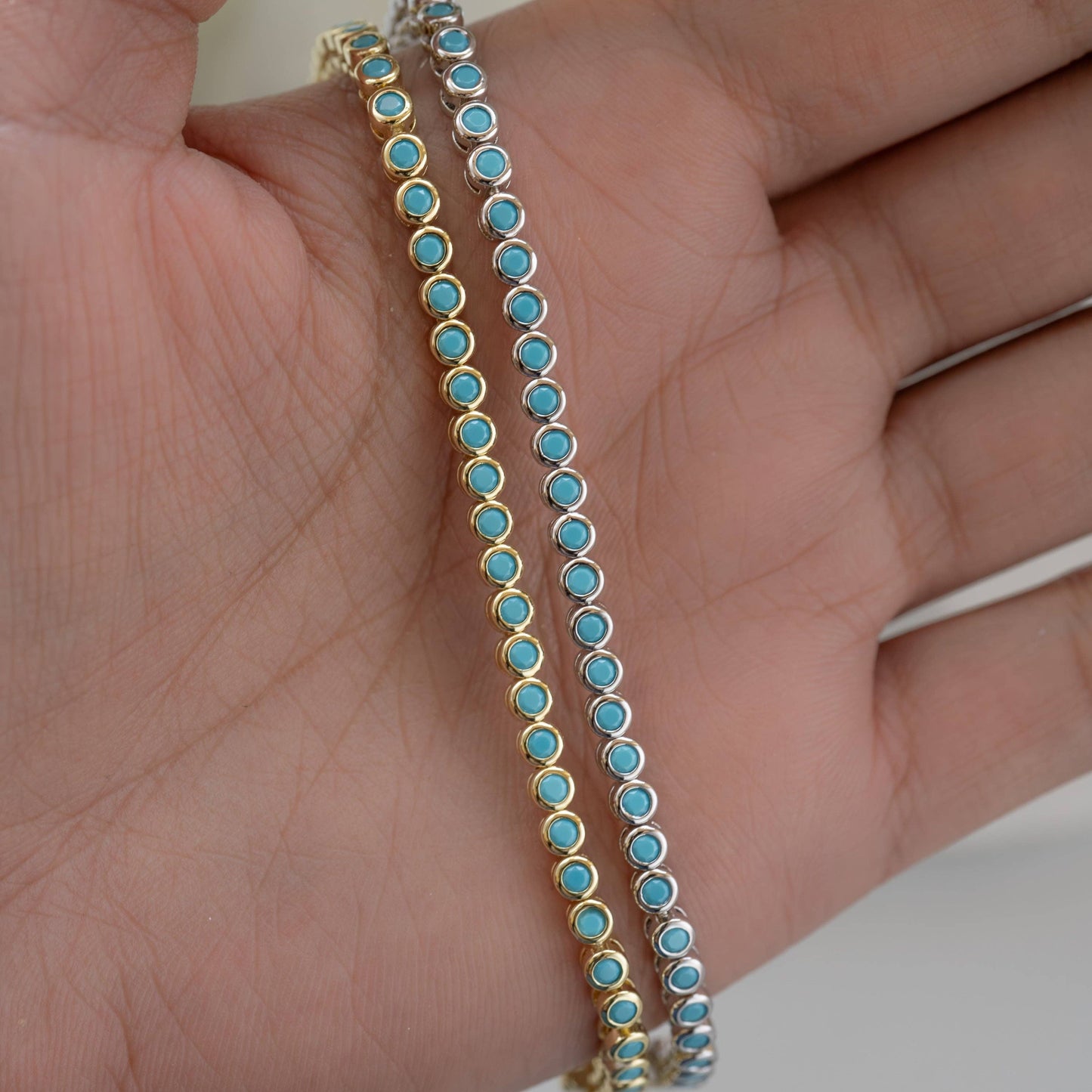 Turquoise Bezel Tennis Bracelet: 6.75" / Gold