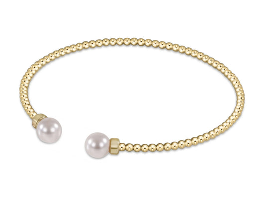 Classic Gold 2mm Bead Cuff- Pearl
