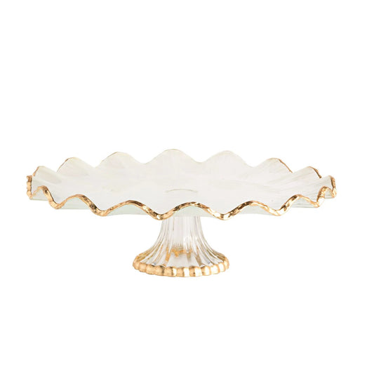 Glass and Gold Ruffle Pedestal Cake Stand