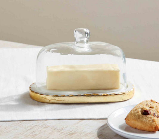 Gold Marble & Glass Butter Dish