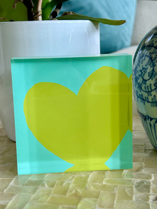 Acrylic Block Heart- Turquoise/ Lime