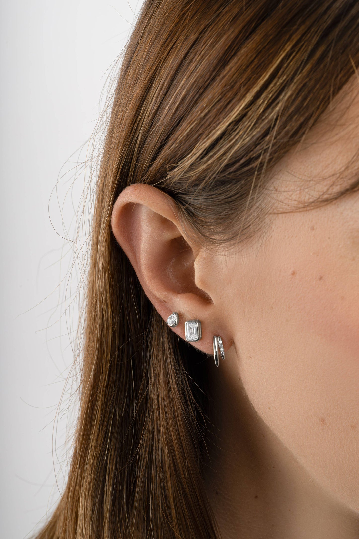 Emerald Cut Stud Earrings: Gold