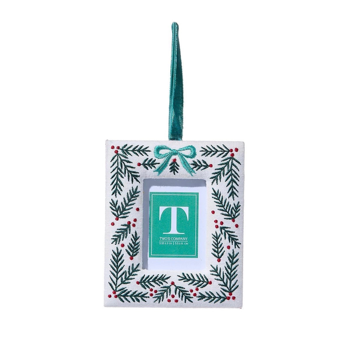 Embroidered Holly Frame Ornament