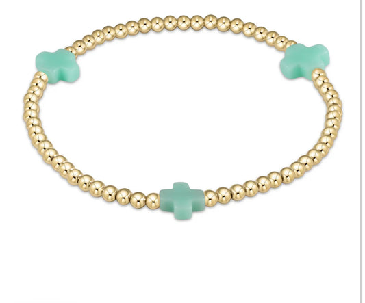 egirl Signature Cross Small Gold Pattern 3mm Bead Bracelet - Mint