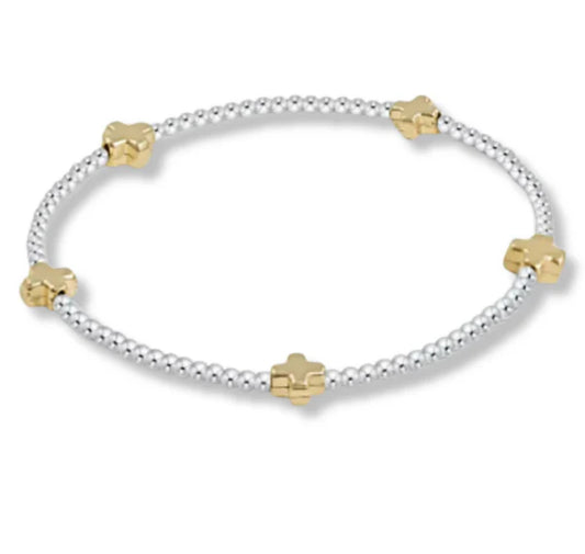Signature Cross Small Sterling Mixed Metal 2mm Bracelet- Gold