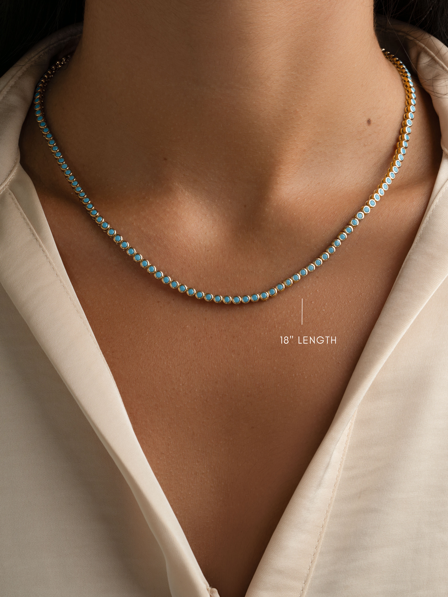Round Turquoise Tennis Necklace: Gold / 16"