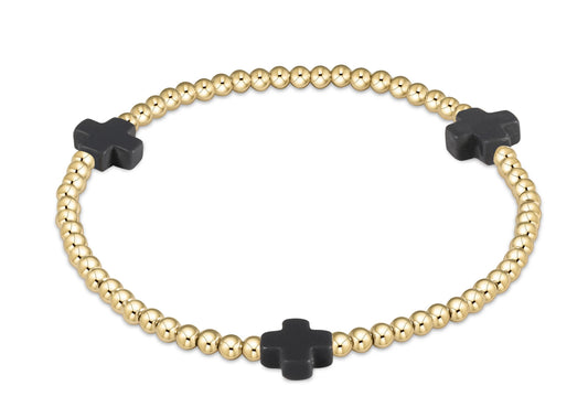 ENEWTON EXTENDS - SIGNATURE CROSS GOLD PATTERN 3MM BEAD BRACELET - ONYX