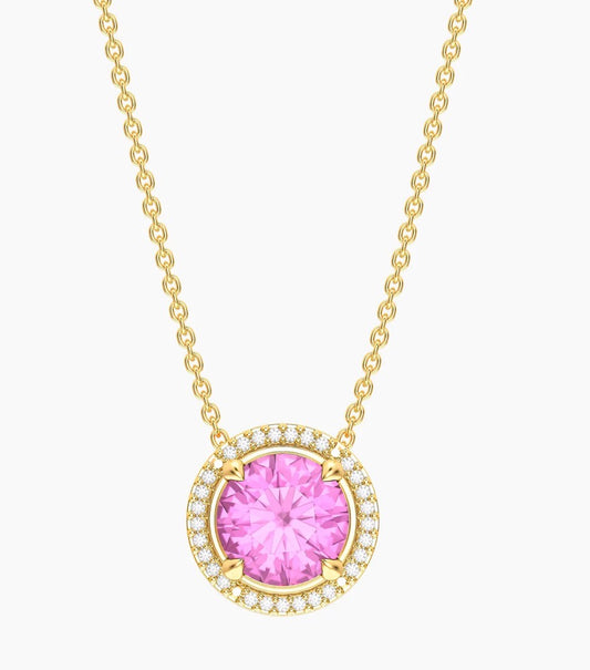 Pink Tourmaline Birthstone Pendant Necklace (October)