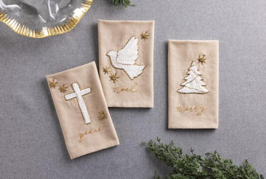 Tan Embroidered Tea Towel