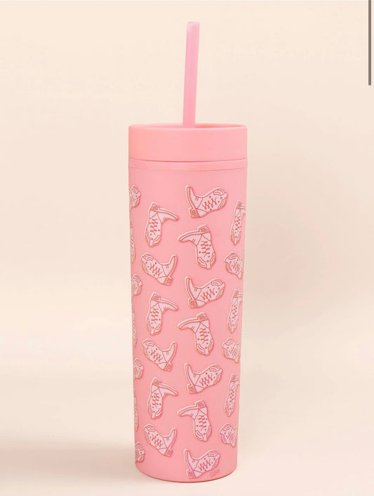 Western Cowgirl Boots Acrylic Tumbler - Pink