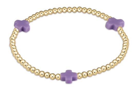 egirl Signature Cross Small Gold Pattern 3mm Bead Bracelet - Purple