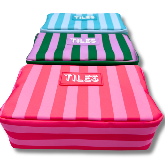 Premium Mahjong Tile Bags  |  Fits Most Large Tile Sets  : Stripes- Green & Blue Tile Bag