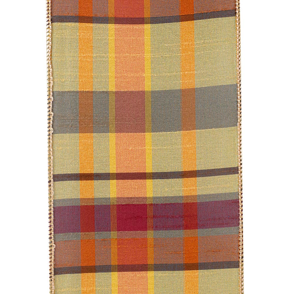 Plaid Barry Tierra Dupioni Wired Edge, Tan, 4 In, 10 Yards