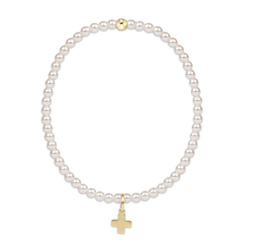 Classic Pearl 3mm Bead Bracelet- Signature Cross Gold Charm