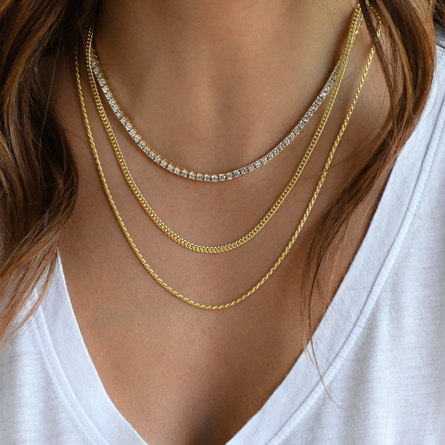 3mm Diamond Tennis Necklace: Gold / 16"