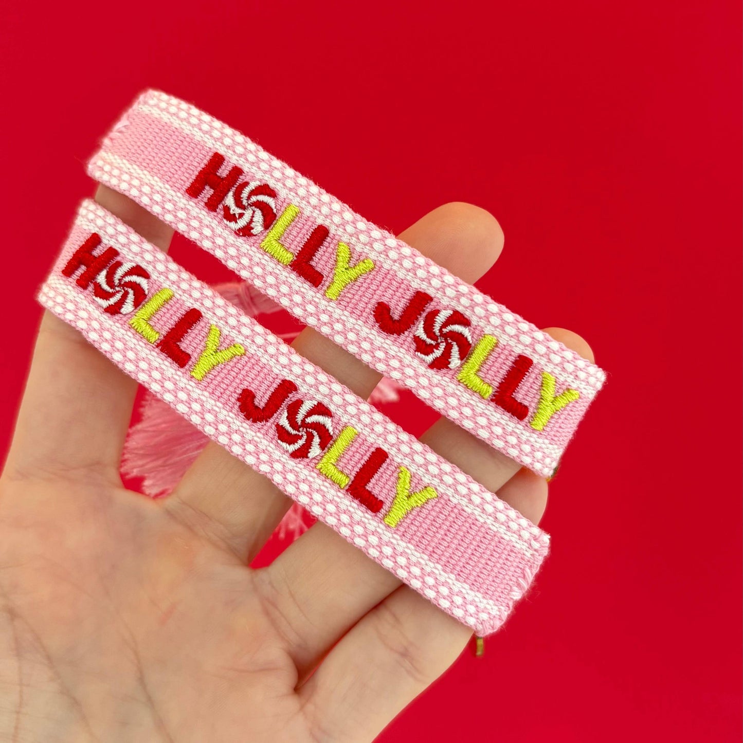 Holly Jolly NEW MINI SIZE kids embroidered tassel bracelet
