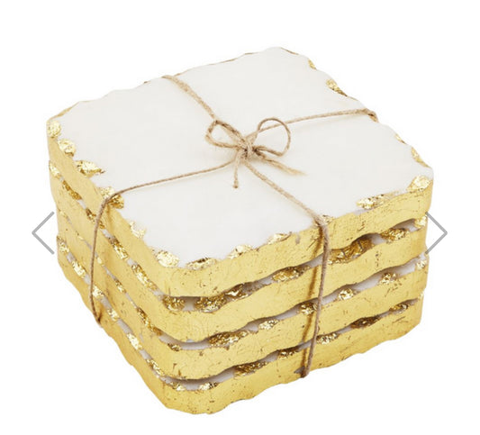 Gold Square Marble Coaster Set