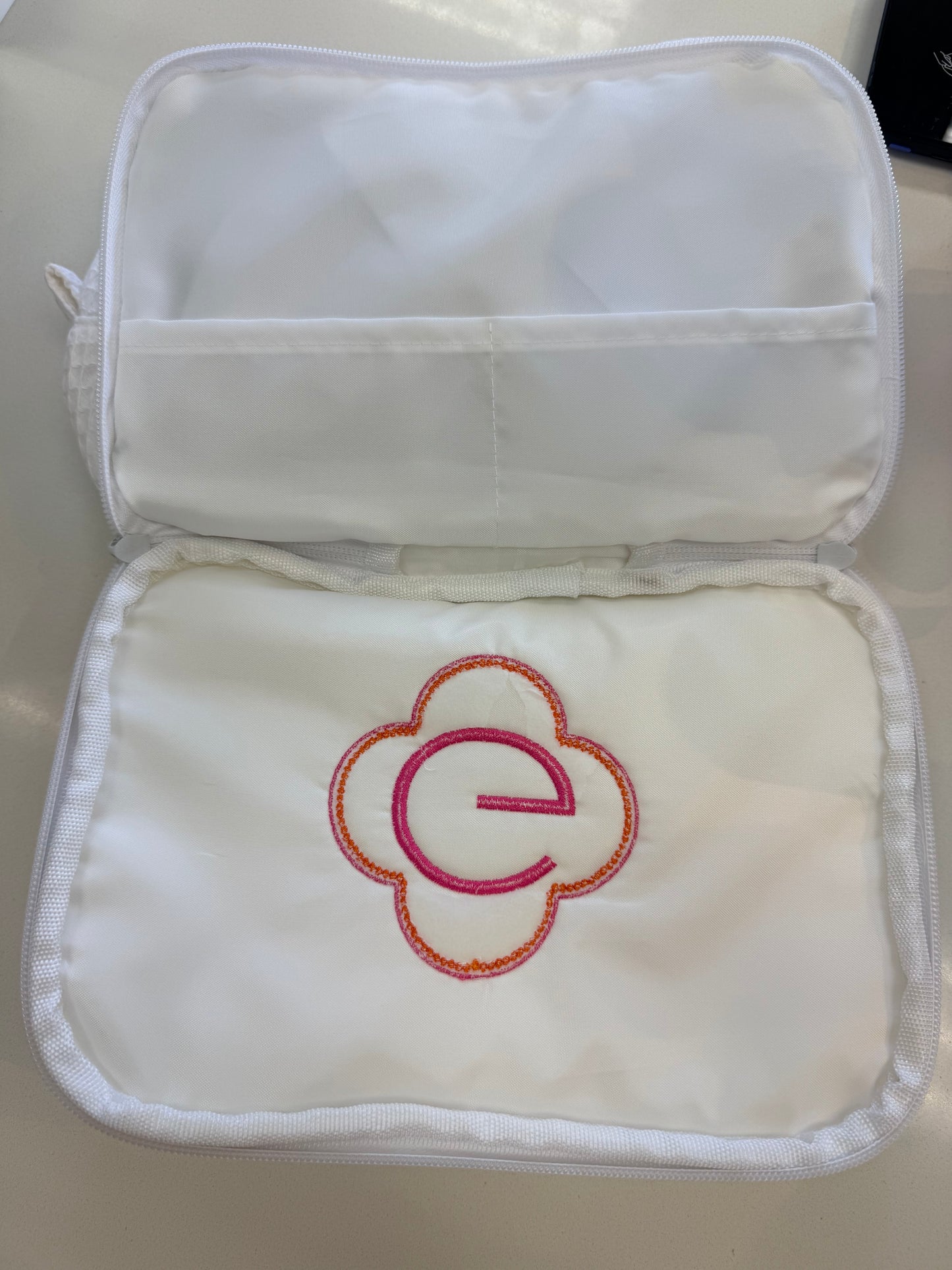 Initial Waffle Cosmetic Bag- Pink & Orange