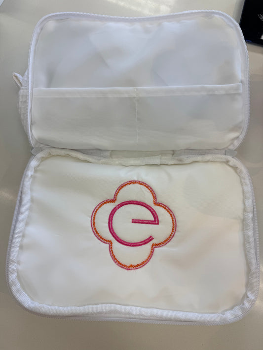 Initial Waffle Cosmetic Bag- Pink & Orange