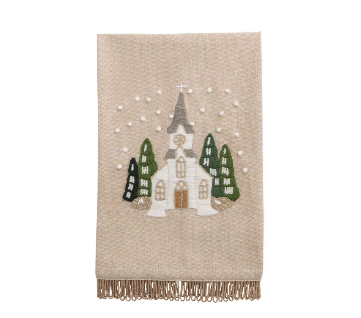 White Christmas Embroidered Tea Towel