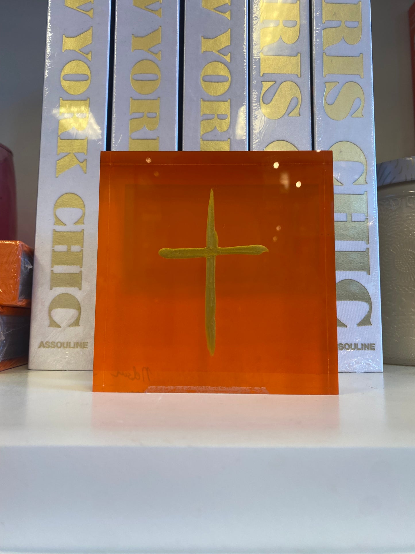 Acrylic Block Cross-Orange