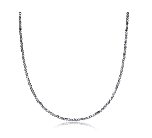 17" Choker Silver Faceted Hematite 2mm Bead
