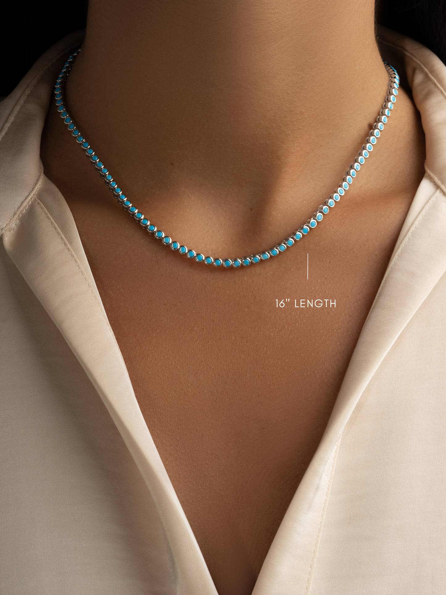 Round Turquoise Tennis Necklace: Gold / 16"