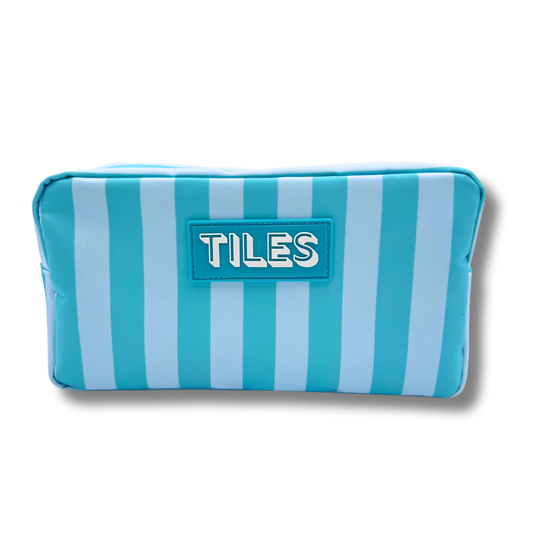 Premium Mahjong Tile Bags  |  Fits Most Large Tile Sets  : Stripes- Green & Blue Tile Bag