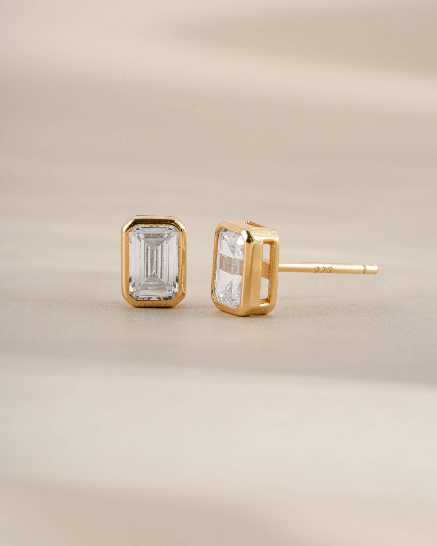 Emerald Cut Stud Earrings: Gold