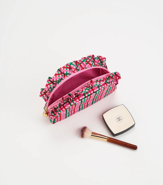 Plaid Ruffle Small Zip Pouch