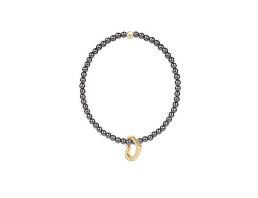 CLASSIC PEARL DARK GREY 3MM BRACELET - LOVE GOLD CHARM