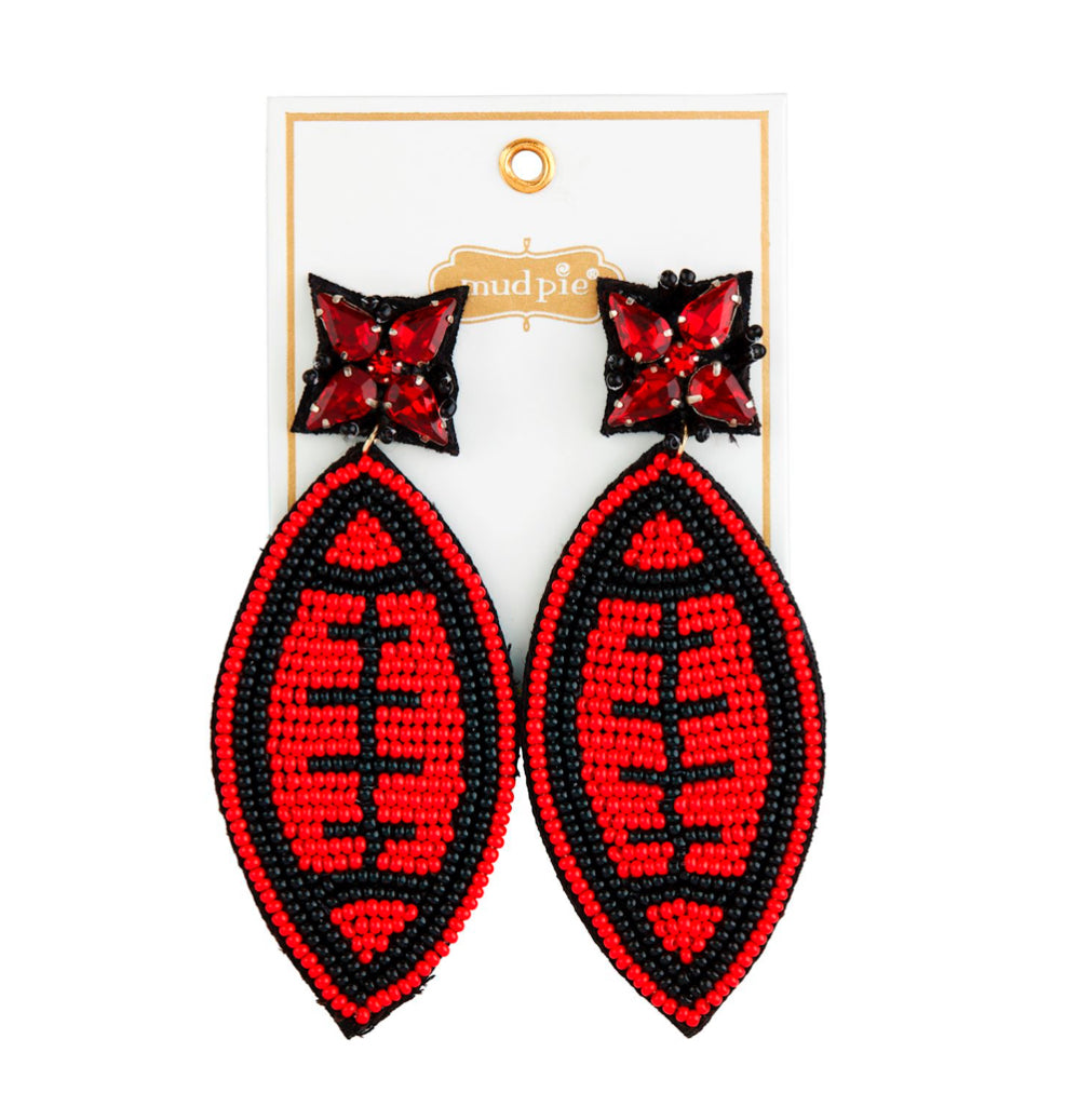 Red & Black Beaded Gameday Earrings