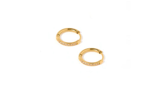 Huggie Earrings - Scarlett Hoop Gold 12mm CZ