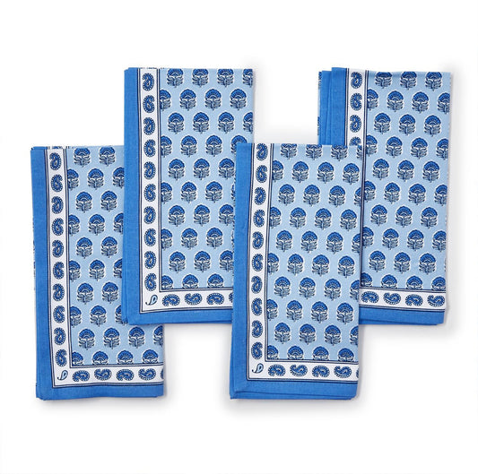 Chinoiserie Blue Block Print Napkins, Set of 4