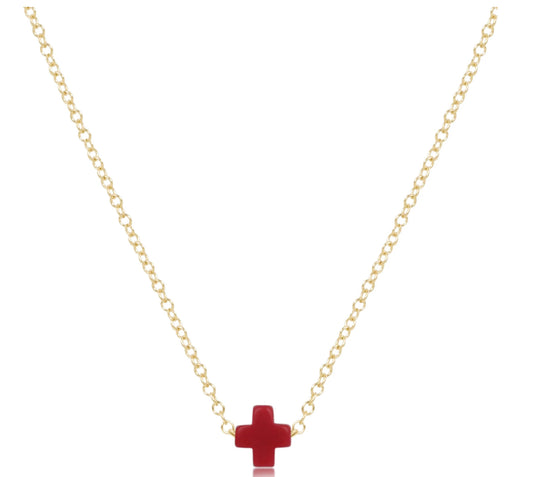 16” Necklace Gold Signature Cross- Small Red