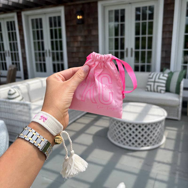 Pink bow embroidered tassel bracelet