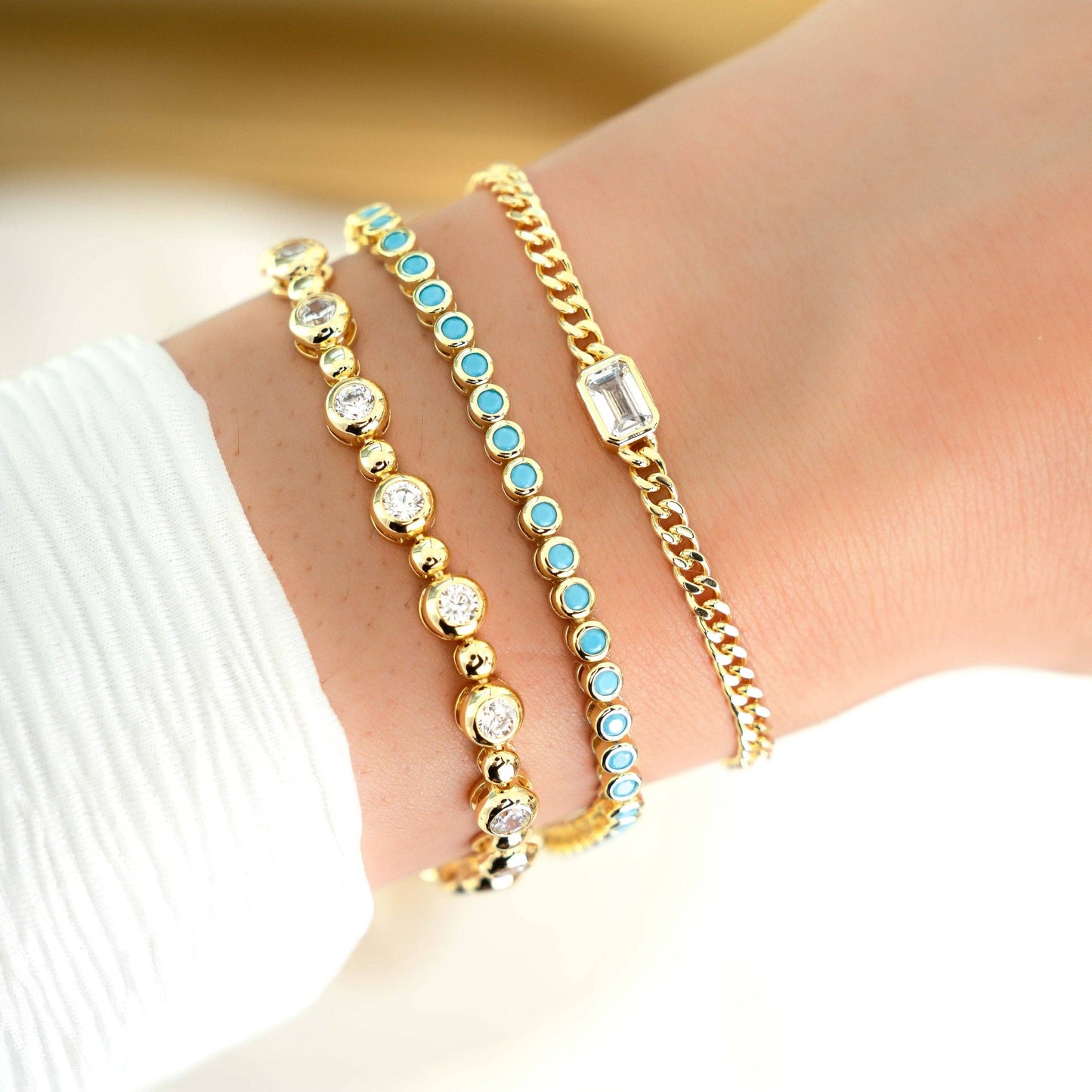 Turquoise Bezel Tennis Bracelet: 6.75" / Gold