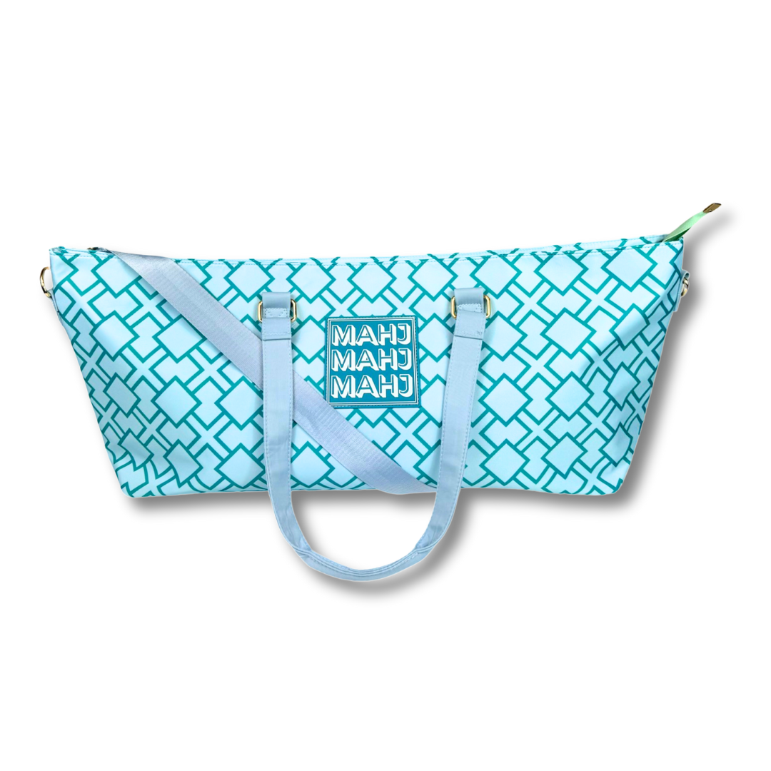 Premium Mahjong Tote Bag | Zipper, Perfect Width and Height | Carry All your Mah Jongg Accessories: Stripes- Green & Blue Tote Bag