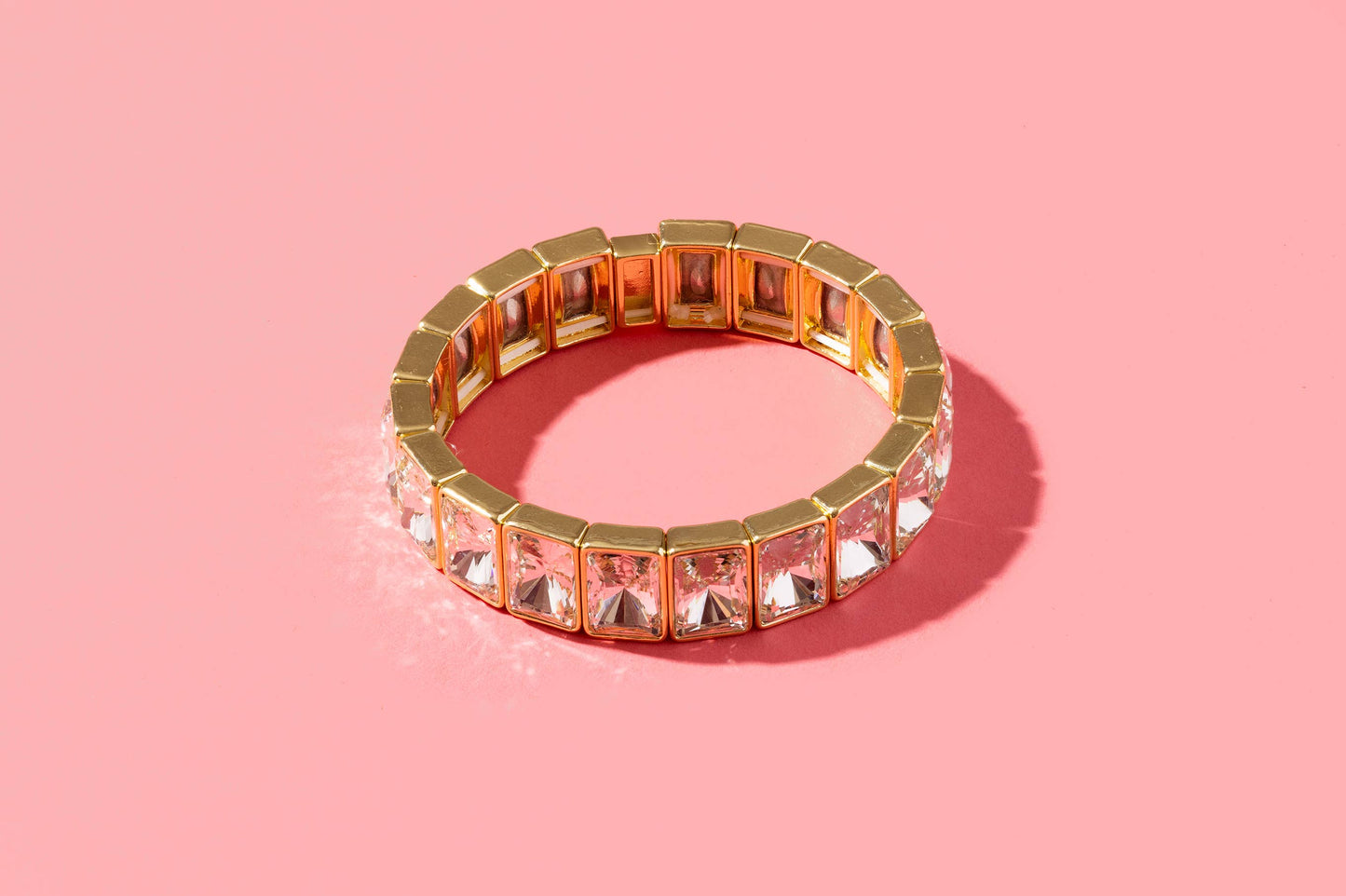 Enamel Stretch Bracelet -Gold w/ Rainbow Small Rectangle Stones - Penelope