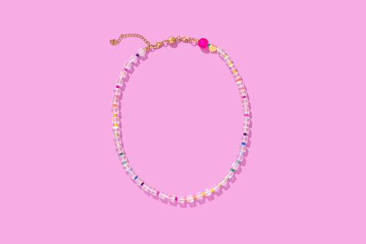 Beaded Necklace - Clear + Multi-Colored - Jenn