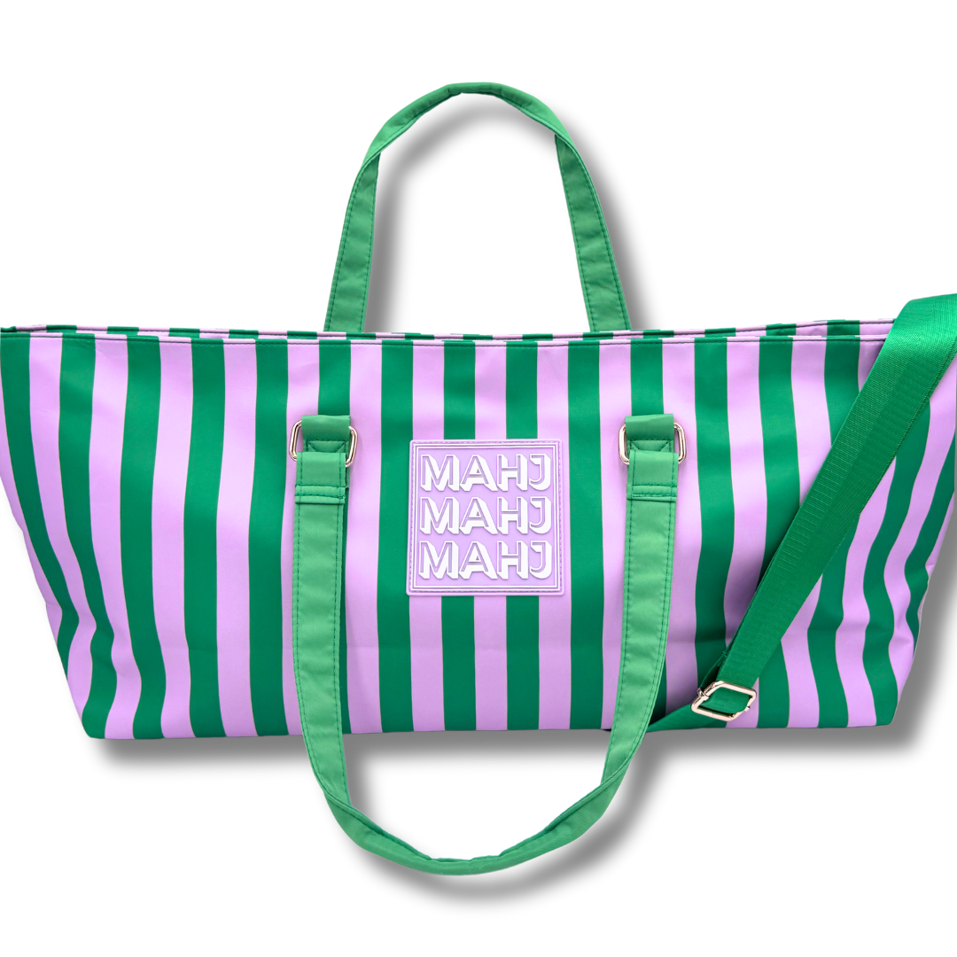 Premium Mahjong Tote Bag | Zipper, Perfect Width and Height | Carry All your Mah Jongg Accessories: Stripes- Green & Blue Tote Bag