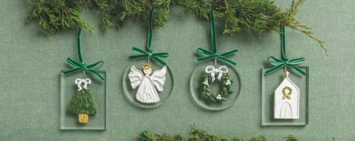 Painted Acrylic Ornament with Green Ribbon