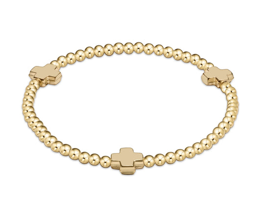 EXTENDS - SIGNATURE CROSS GOLD PATTERN 3MM BEAD BRACELET - GOLD
