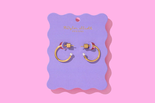 Hoop Earrings - Small - Gold-Plated w/ Pearl Tips - Alexis