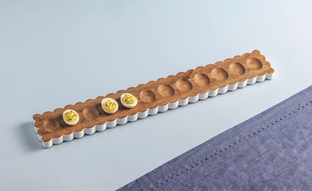 Scalloped Wood Egg Dish